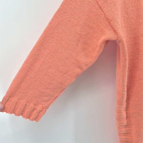 CHICOS 1 Orange Terry Knit 3/4 Sleeve Sweater Top Size 8 Resort Vacation Travel - Picture 4 of 11